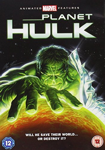 DVD cover for "Planet Hulk" featuring a green, angry Hulk in the foreground.