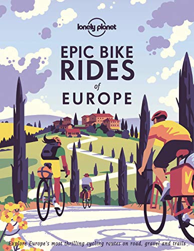 Book cover illustration of three cyclists riding on a winding road toward a village.