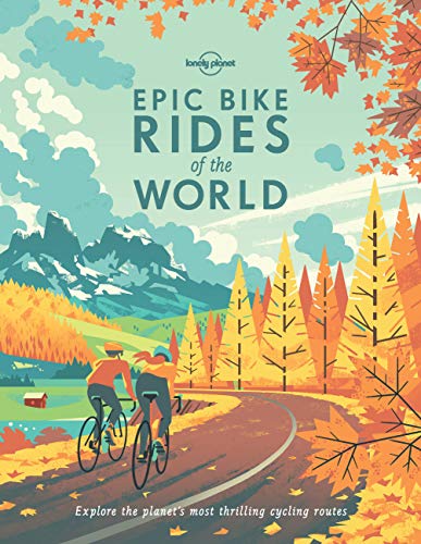 Book cover illustration of two cyclists on a winding road through autumn mountains.