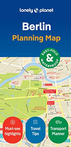 Lonely Planet Berlin planning map showing city streets, landmarks, and three circular feature icons.