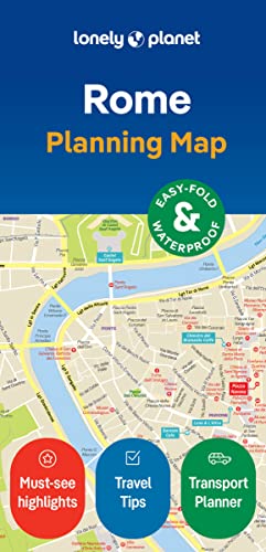Lonely Planet Rome planning map cover showing a city street map with navigation icons.