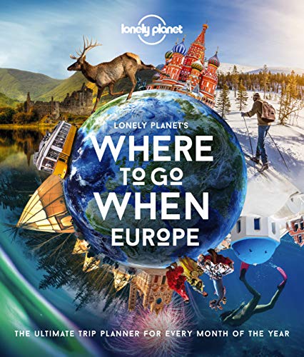 Book cover featuring a globe surrounded by various European landscapes, landmarks, and travel activities.