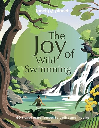 Book cover illustration showing people swimming in a forest pool beneath a waterfall.