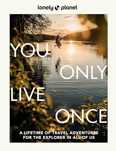Book cover showing a person jumping into a lake at sunset with large text.