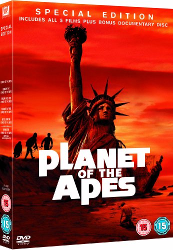 Planet of the Apes DVD box set featuring the Statue of Liberty on red background.