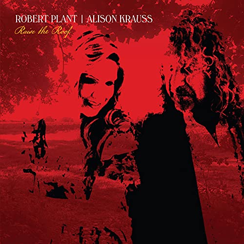 Robert Plant and Alison Krauss album cover, red background, sketched portraits.