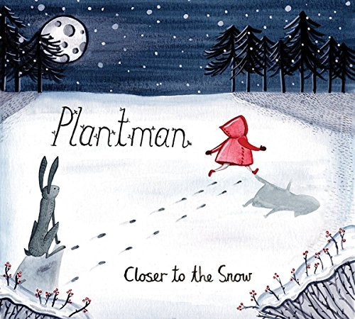 "Album cover art: girl in red coat, dog, and rabbit in a snowy landscape."