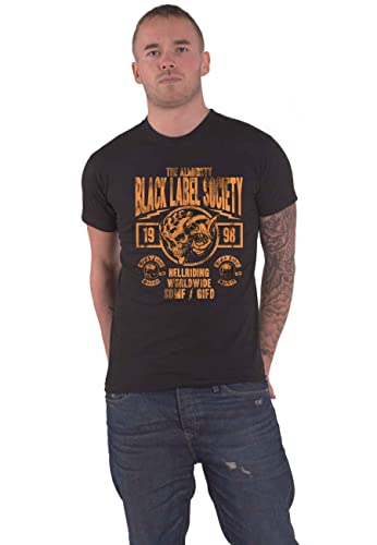 Black t-shirt with orange Black Label Society graphic featuring a skull and text.