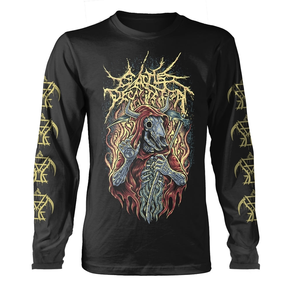 Black long sleeve shirt with a skeletal reaper graphic and band logo.