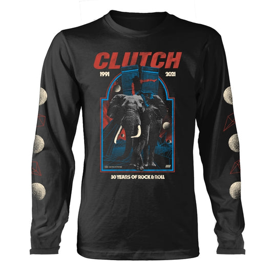Black long sleeve shirt with graphic of an elephant and text.