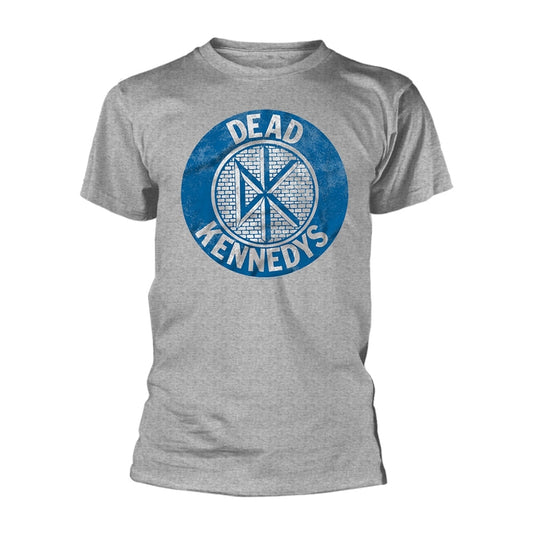 Grey t-shirt with a circular Dead Kennedys logo on the chest.