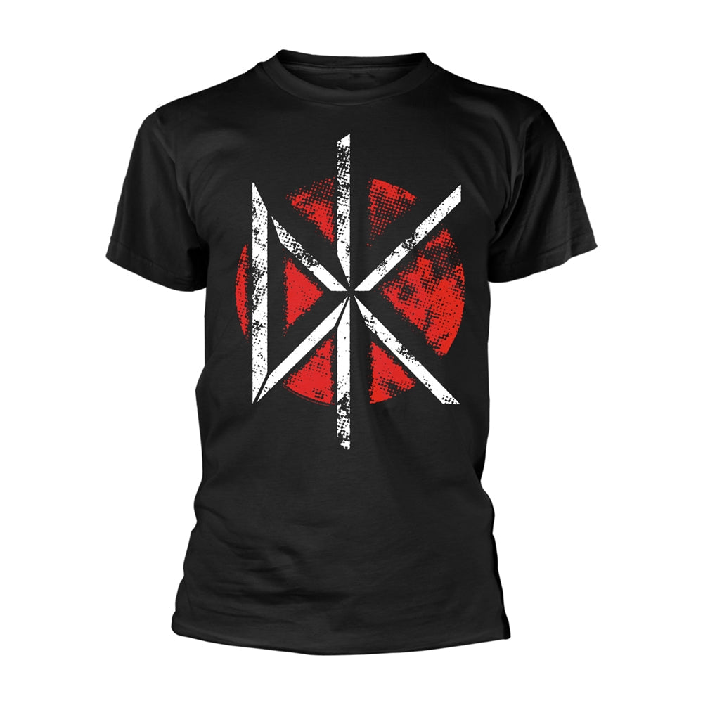 Black t-shirt with a distressed white and red Dead Kennedys logo.