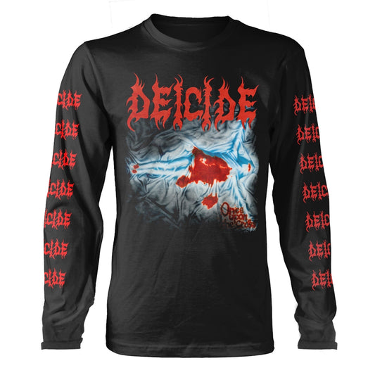 Black long sleeve shirt with Deicide band logo and cross graphic.