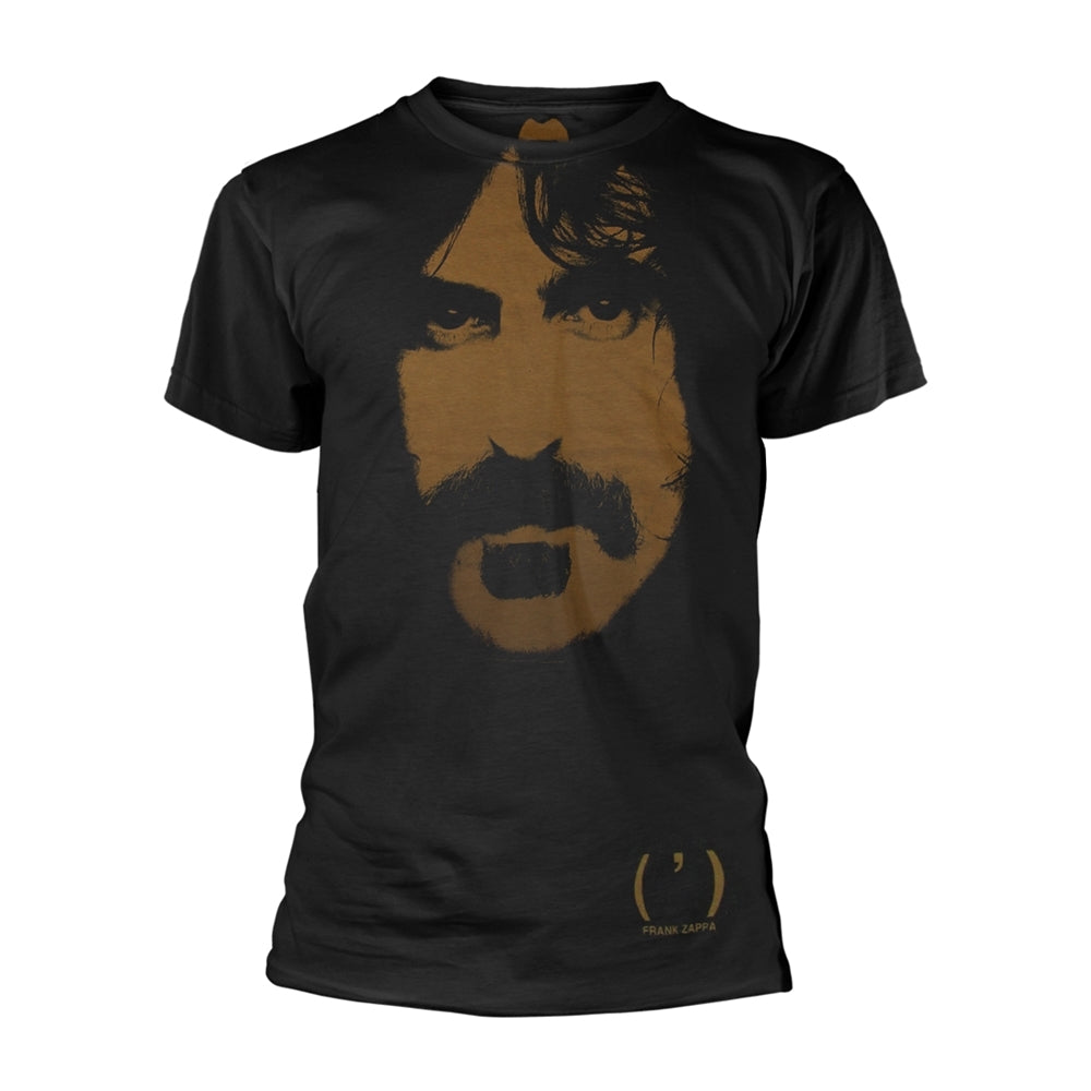 Black t-shirt with a brown and white graphic portrait of Frank Zappa.