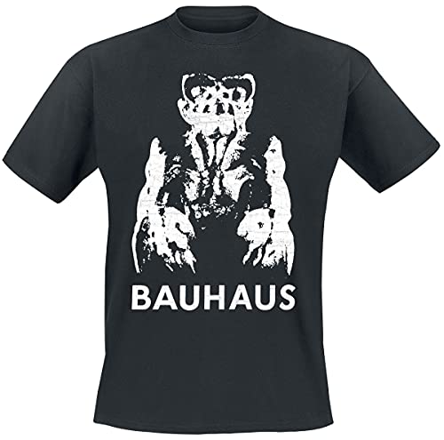 Black t-shirt with distressed white gargoyle graphic and "BAUHAUS" text.