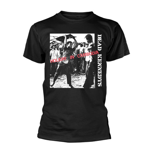 Black t-shirt with a distressed image and band name "Dead Kennedys".