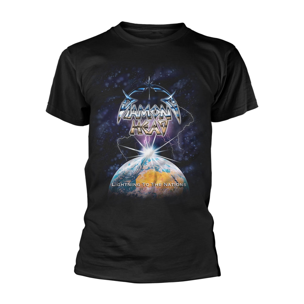 Black t-shirt with a colorful graphic of a globe and lightning.