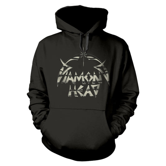 Black hooded sweatshirt with a white and gray graphic design.