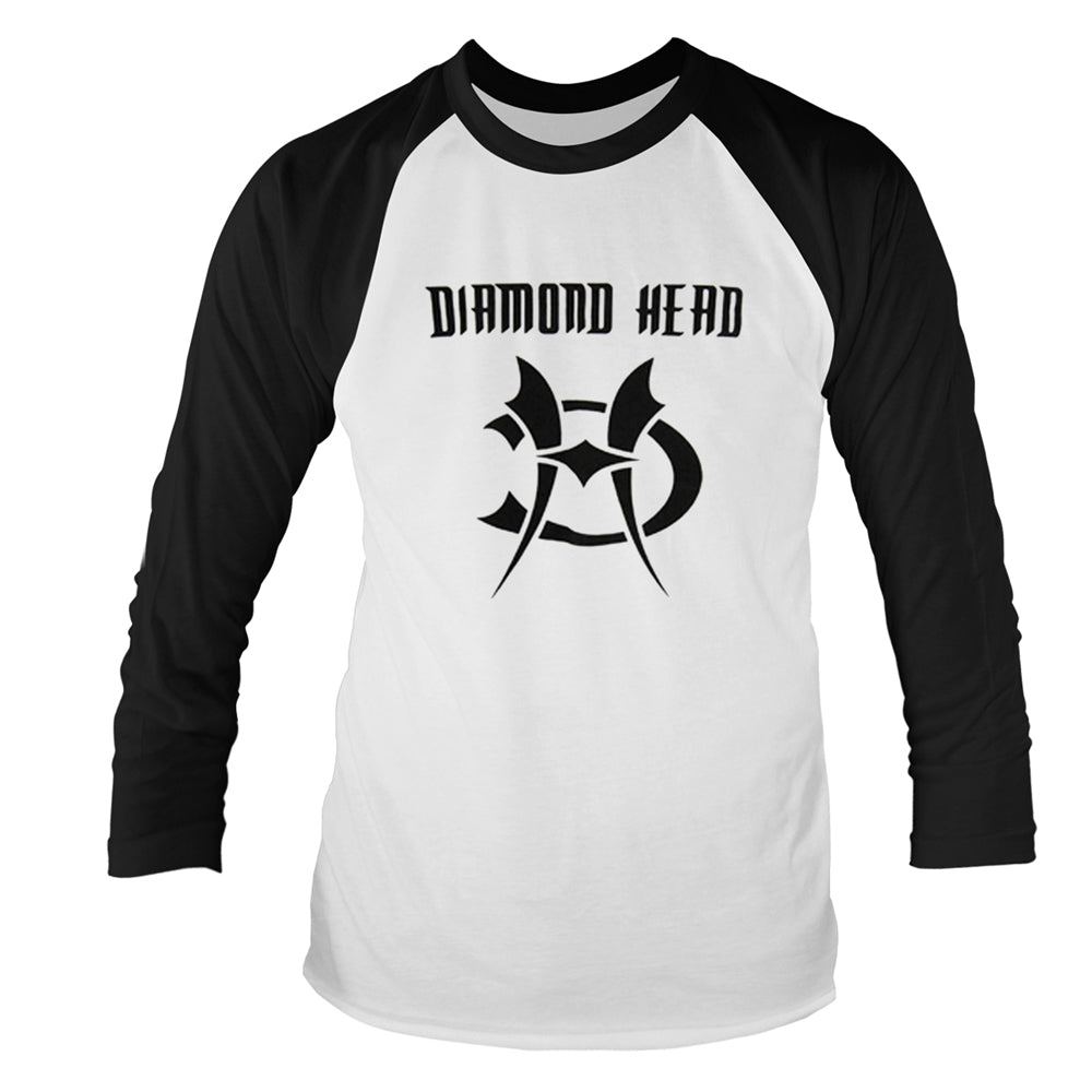 White and black long-sleeve sports shirt with "Diamond Head" logo.