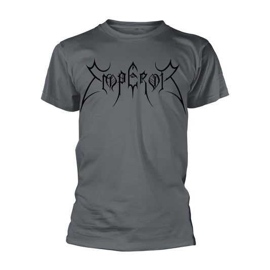 Grey t-shirt with black "Emperor" logo, worn by a tattooed man.