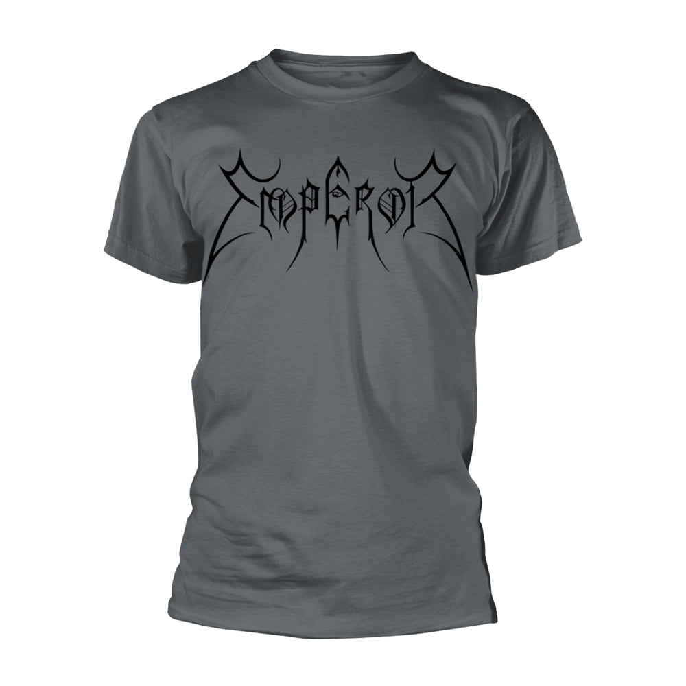 Grey t-shirt with black "Emperor" logo, worn by a tattooed man.