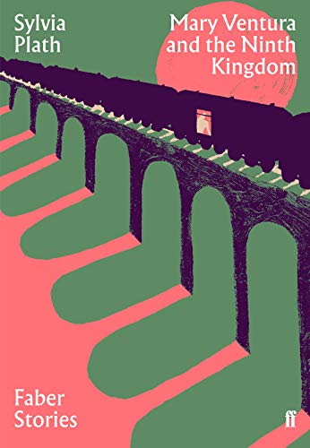 Book cover illustration of a train on a viaduct against a pink and green background.