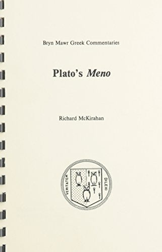 Spiral-bound book cover with title "Plato's Meno" and a crest emblem.
