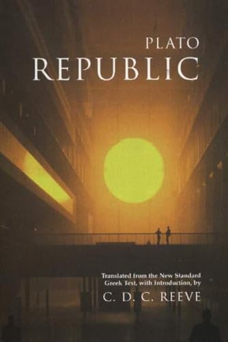 Book cover for Plato’s “Republic” with a sun and silhouetted figures.