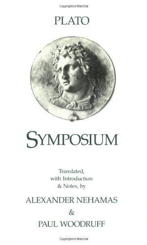 Book cover of Plato’s “Symposium” featuring a classical portrait.