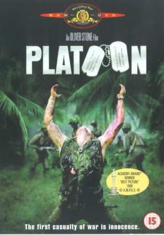 Platoon" DVD cover: soldiers in a jungle, with a distressed figure in foreground.