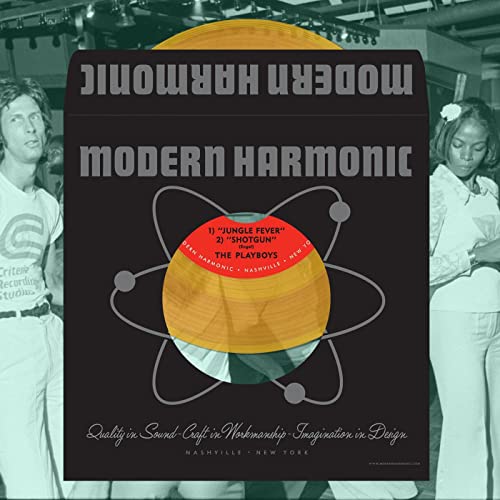 Vinyl record cover for The Playboys’ “Jungle Fever / Shotgun” in gold.