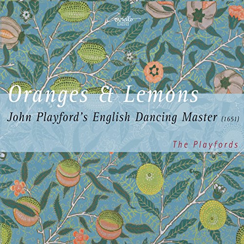 CD cover with William Morris-style floral pattern of oranges and lemons on blue background.