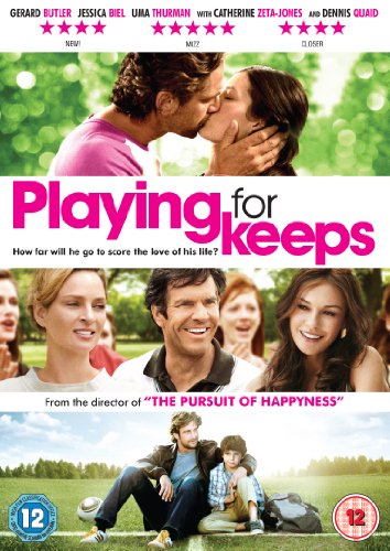 DVD cover for Playing for Keeps featuring actors Gerard Butler, Jessica Biel, and others.