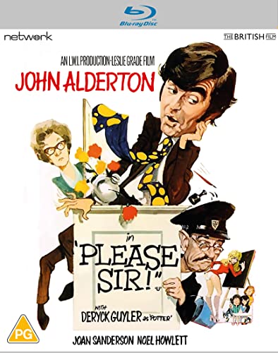 Please Sir!" Blu-ray cover featuring a cartoonish illustration of John Alderton.