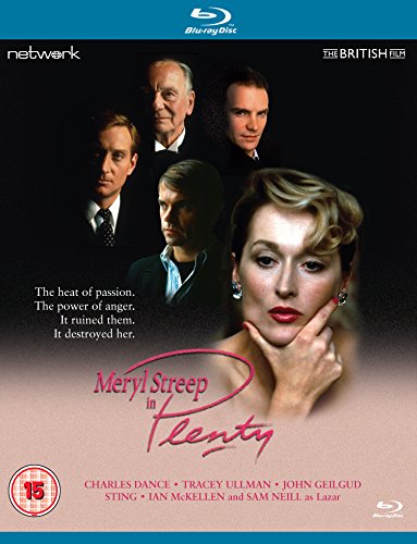 Blu-ray cover art for the film Plenty featuring Meryl Streep and other cast members.