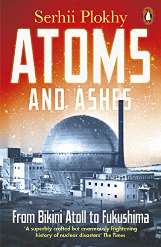Book cover with title "Atoms and Ashes" and a nuclear power plant.