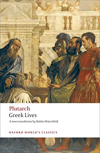 Book cover for Plutarch's Greek Lives featuring a classical painting of historical figures.