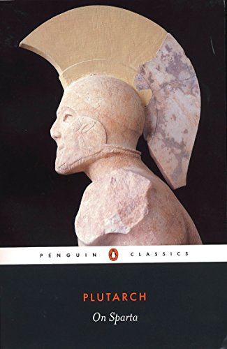 Book cover: "On Sparta" by Plutarch, featuring a sculpted Spartan helmet.