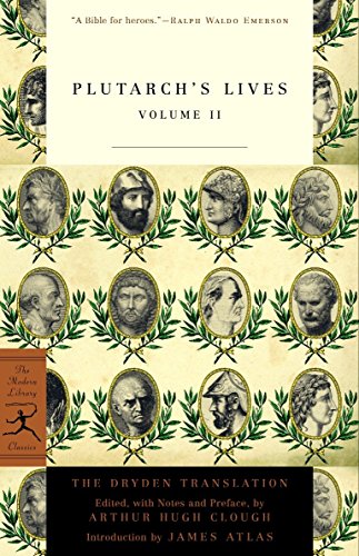 Cover of Plutarch’s Lives, Volume 2, with portrait medallions and laurel branches.