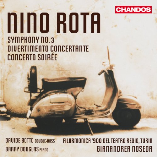 CD cover featuring a vintage scooter with text detailing Nino Rota music and performers.