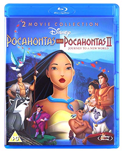 Blu-ray cover for Disney’s “Pocahontas” 1 & 2 with characters featured.
