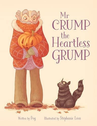 Illustration of a grumpy, elderly man holding a pumpkin with a black cat.
