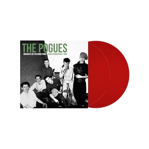 The Pogues album cover featuring five band members next to two red vinyl records.