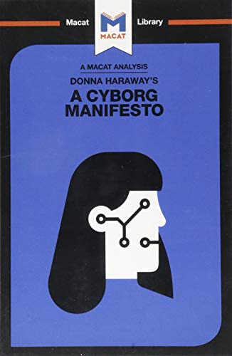 "Book cover with a blue background, white and black cyborg head graphic, and text."