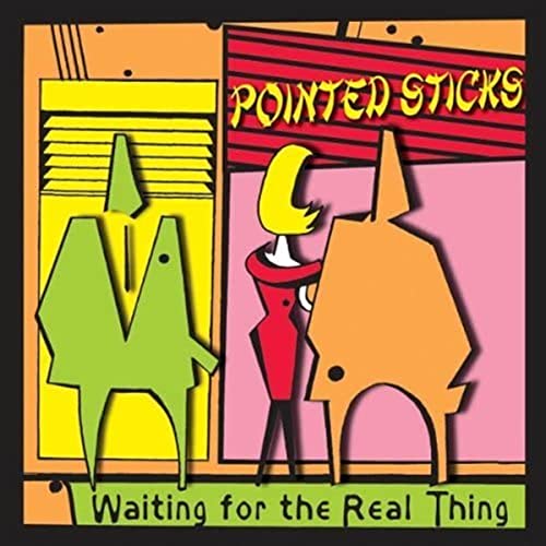 Album cover for Pointed Sticks’ “Waiting for the Real Thing” with abstract art.