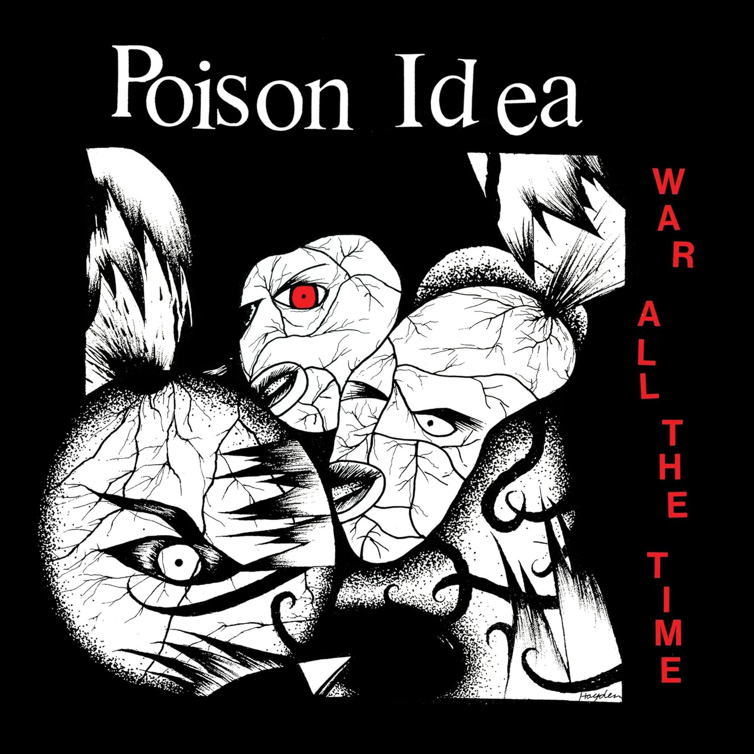 BlackSLBlack and white album art withS with stylized faces and red text.