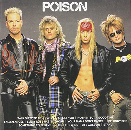 Poison band members in leather jackets on CD cover.