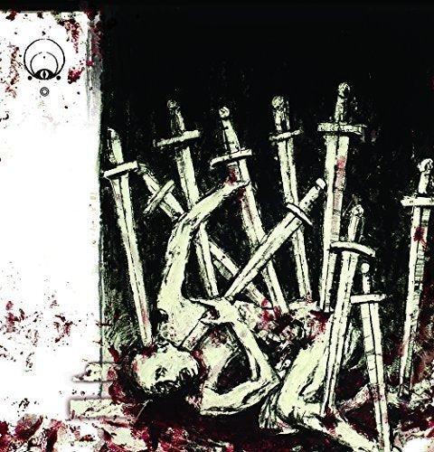 "CD album cover with a skeleton pierced by swords, surrounded by blood splatters."
