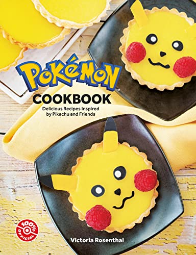 Pokemon Cookbook cover with Pikachu-shaped tarts and the Pokemon logo.
