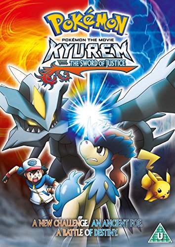 Pokémon movie cover featuring Kyurem, Keldeo, Ash, and Pikachu.